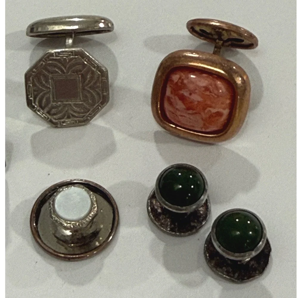 Vintage Cufflinks Shirt Studs Lot Blue Enamel Green Sterling Art Deco Style JC29